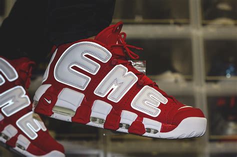 replica supreme x nike air more uptempo red|nike air more uptempo supreme red.